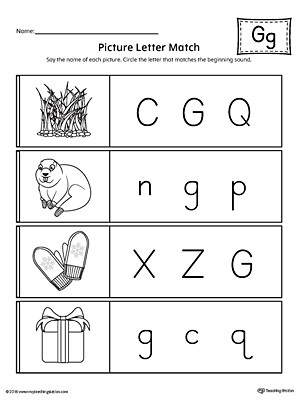 Letter G Worksheets for Kindergarten Picture Letter Match Letter G Worksheet