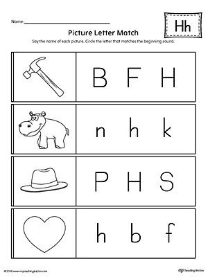 Letter H Worksheets for Kindergarten Picture Letter Match Letter H Worksheet