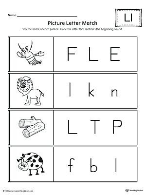 Letter L Worksheet for Preschool Letter L Worksheets for Preschoolers Picture Letter Match