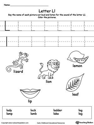 Letter L Worksheet for Preschool Words Starting with Letter L
