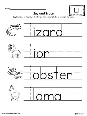 Letter L Worksheet Preschool Say and Trace Letter L Beginning sound Words Worksheet
