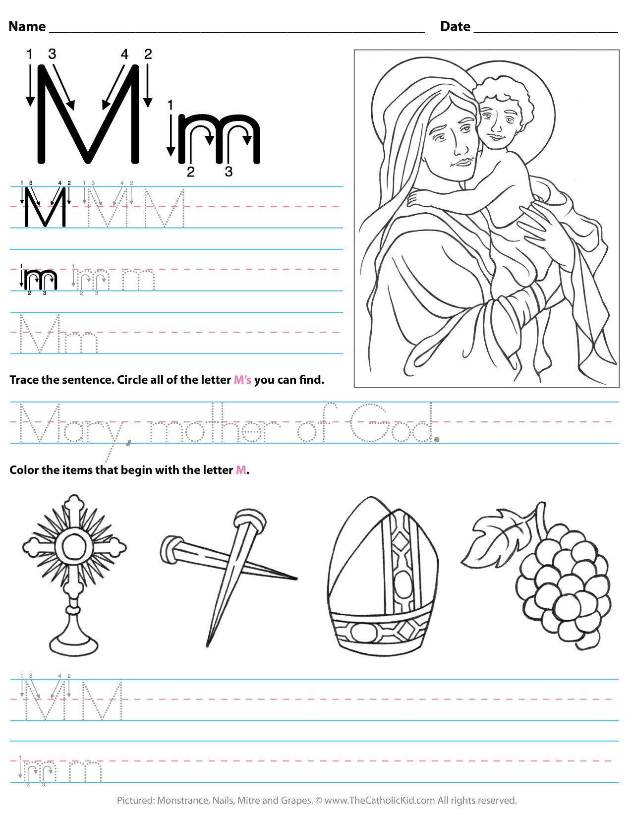 Letter M Worksheets for Preschoolers Catholic Alphabet Letter M Worksheet Preschool Kindergarten