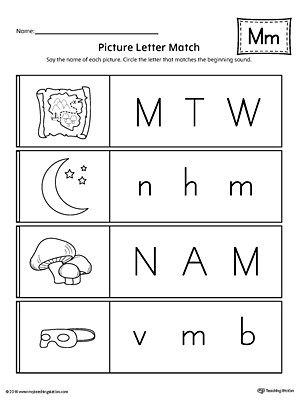 Letter M Worksheets Kindergarten Picture Letter Match Letter M Worksheet