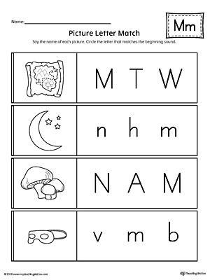 Letter M Worksheets Preschool Picture Letter Match Letter M Worksheet