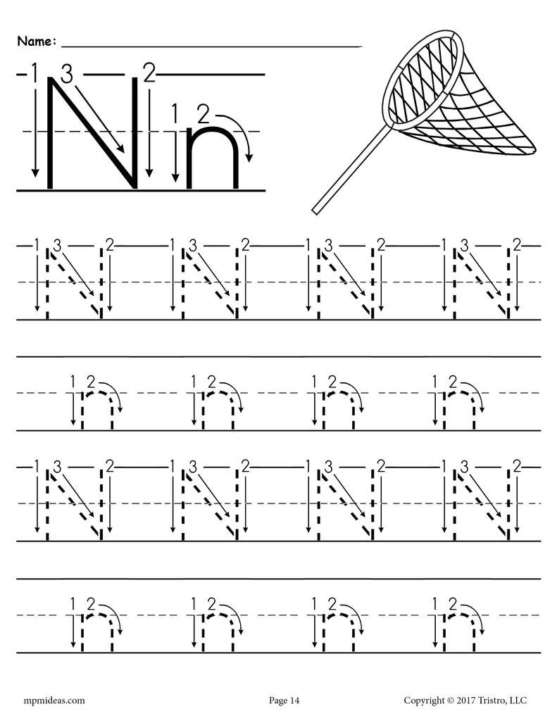 Letter N Preschool Worksheets Printable Letter N Tracing Worksheet with Number and Arrow Guides