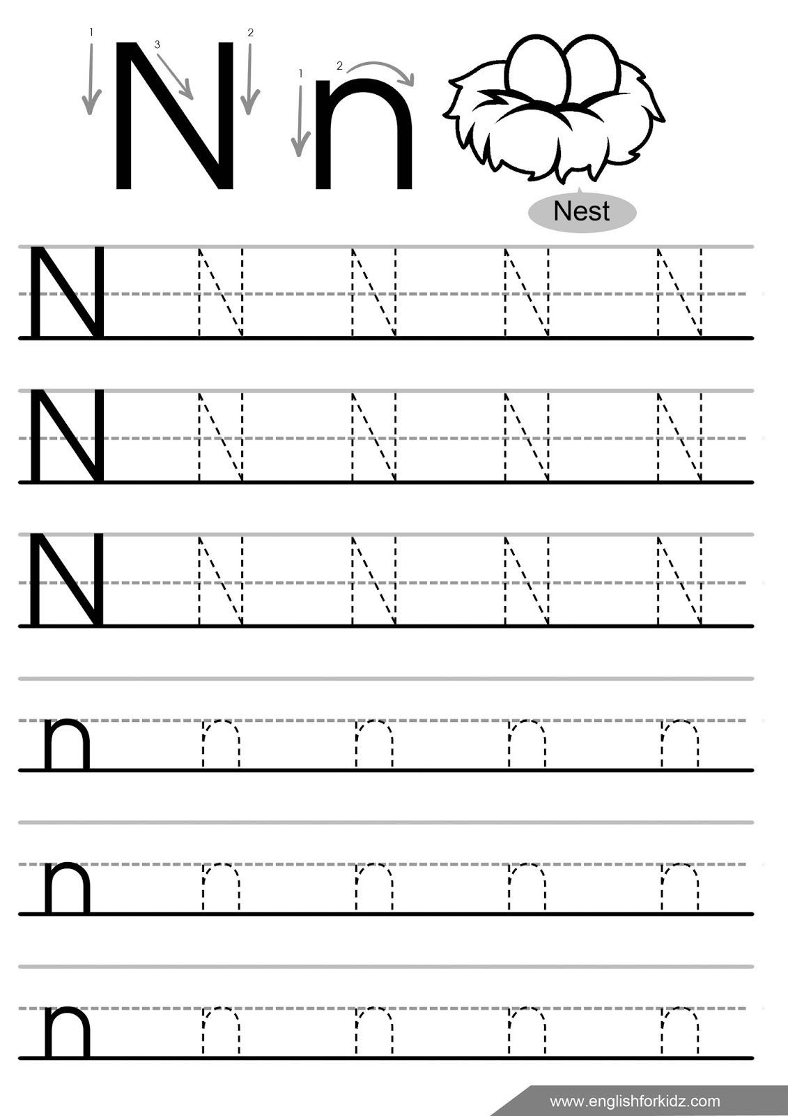 Letter N Tracing Worksheets Preschool Letter N Tracing Worksheet 11311600