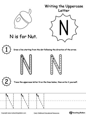 Letter N Worksheets for Kindergarten Writing Uppercase Letter N