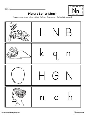 Letter N Worksheets Kindergarten Picture Letter Match Letter N Worksheet