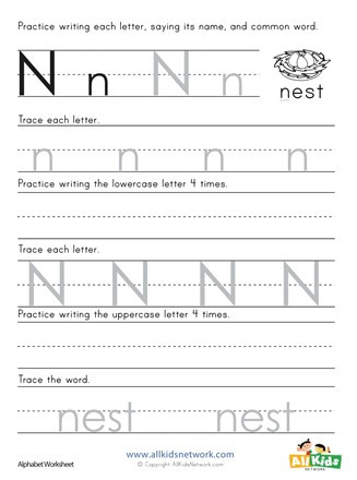 Letter N Worksheets Kindergarten Printing Letter N Worksheet