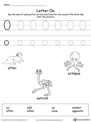 Letter O Worksheet for Kindergarten Words Starting with Letter O