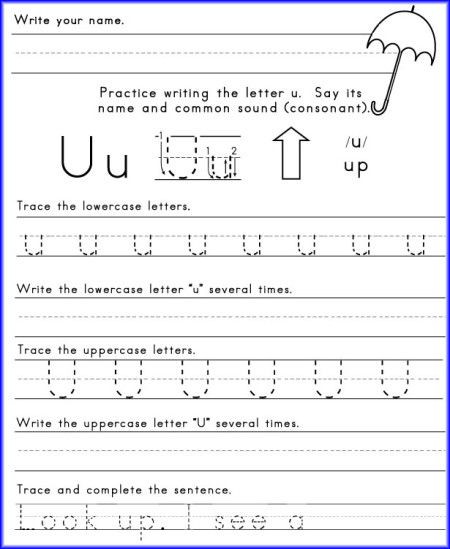 Letter U Worksheets for Kindergarten Alphabet Letter U Worksheet for Kindergarten
