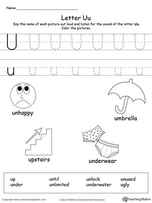 Letter U Worksheets for Kindergarten Words Starting with Letter U