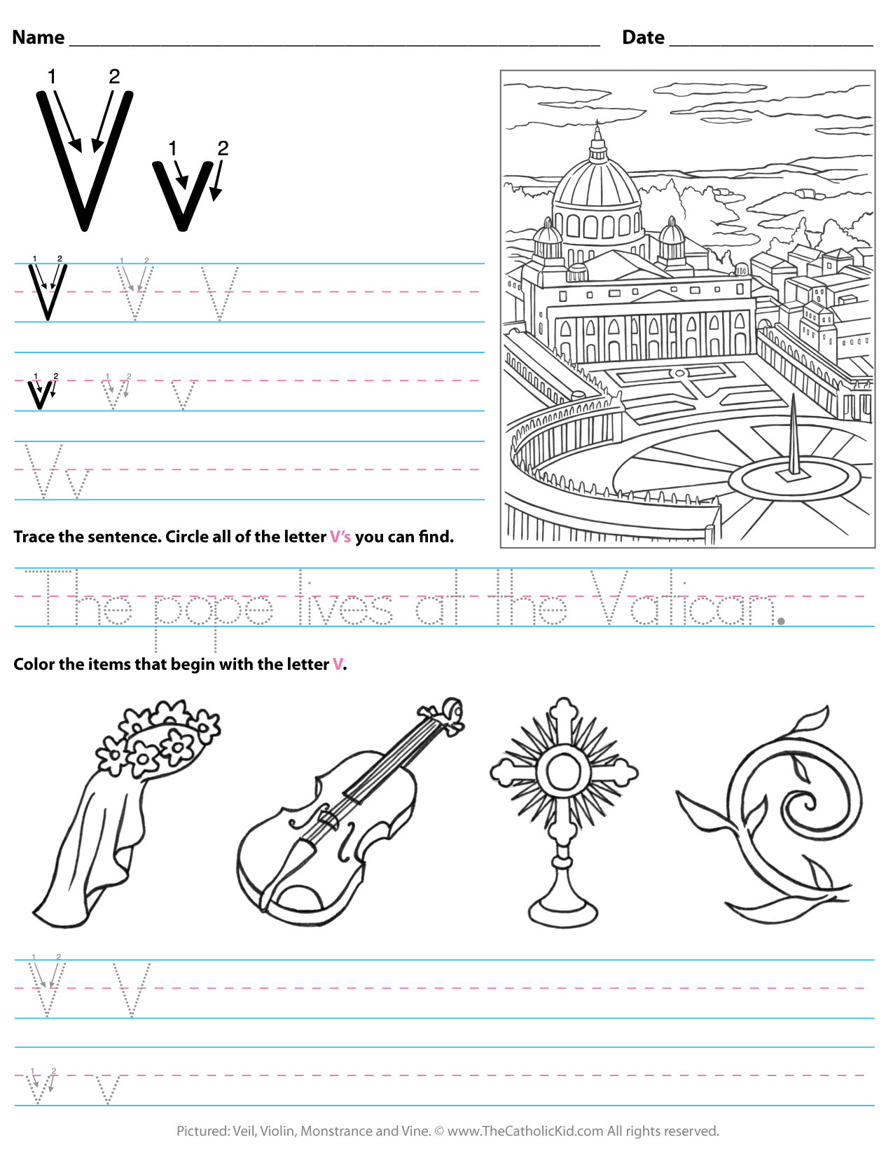 Letter V Worksheets Preschool Catholic Alphabet Letter V Worksheet Preschool Kindergarten