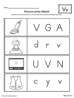 Letter V Worksheets Preschool Picture Letter Match Letter V Worksheet