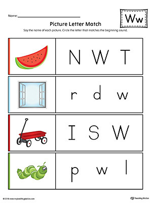 Letter W Worksheets for Preschoolers Picture Letter Match Letter W Worksheet Color