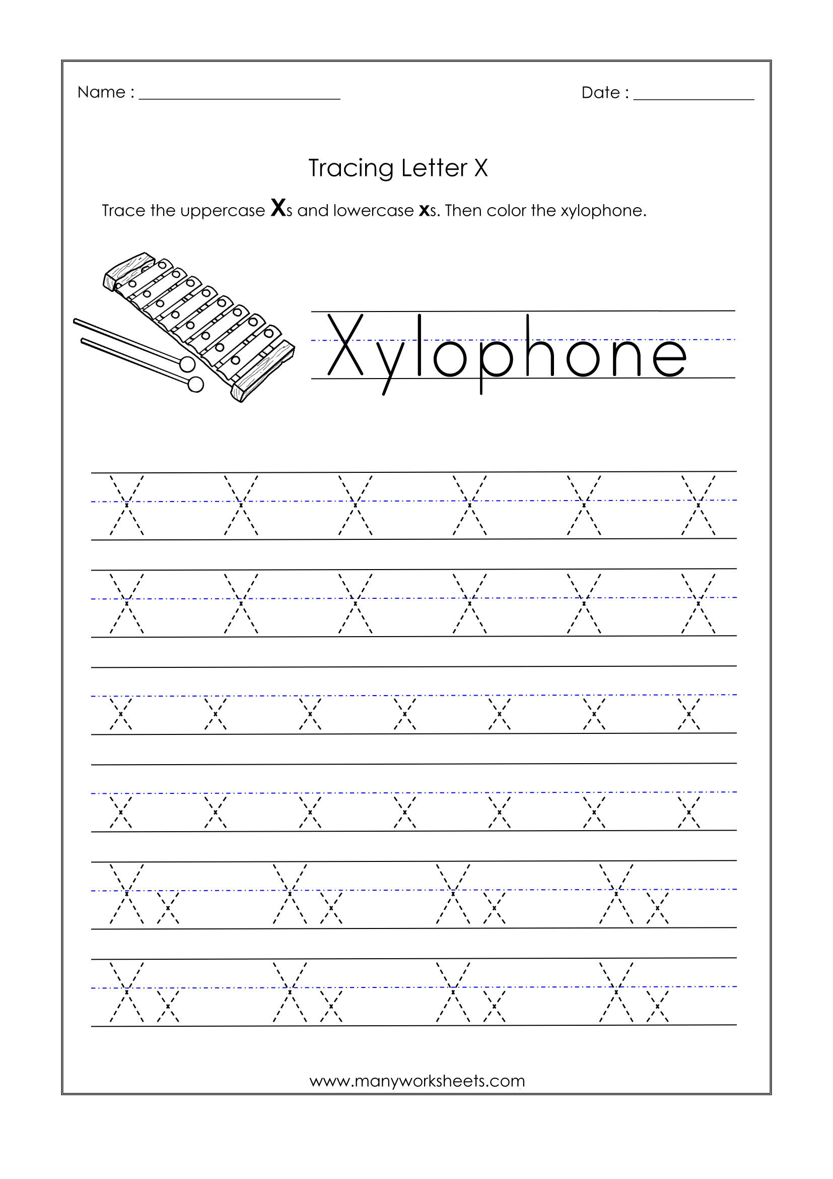 Letter X Worksheets for Kindergarten Letter X Worksheets for Kindergarten – Trace Dotted Letters