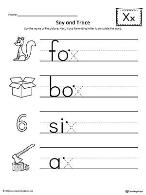 Letter X Worksheets for Kindergarten Say and Trace Letter X Ending sound Words Worksheet