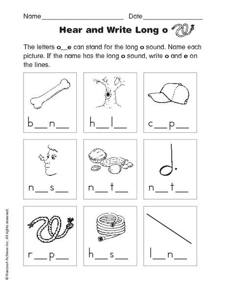 Long O Worksheets 2nd Grade Hear and Write Long O Worksheet for Kindergarten 2nd Grade