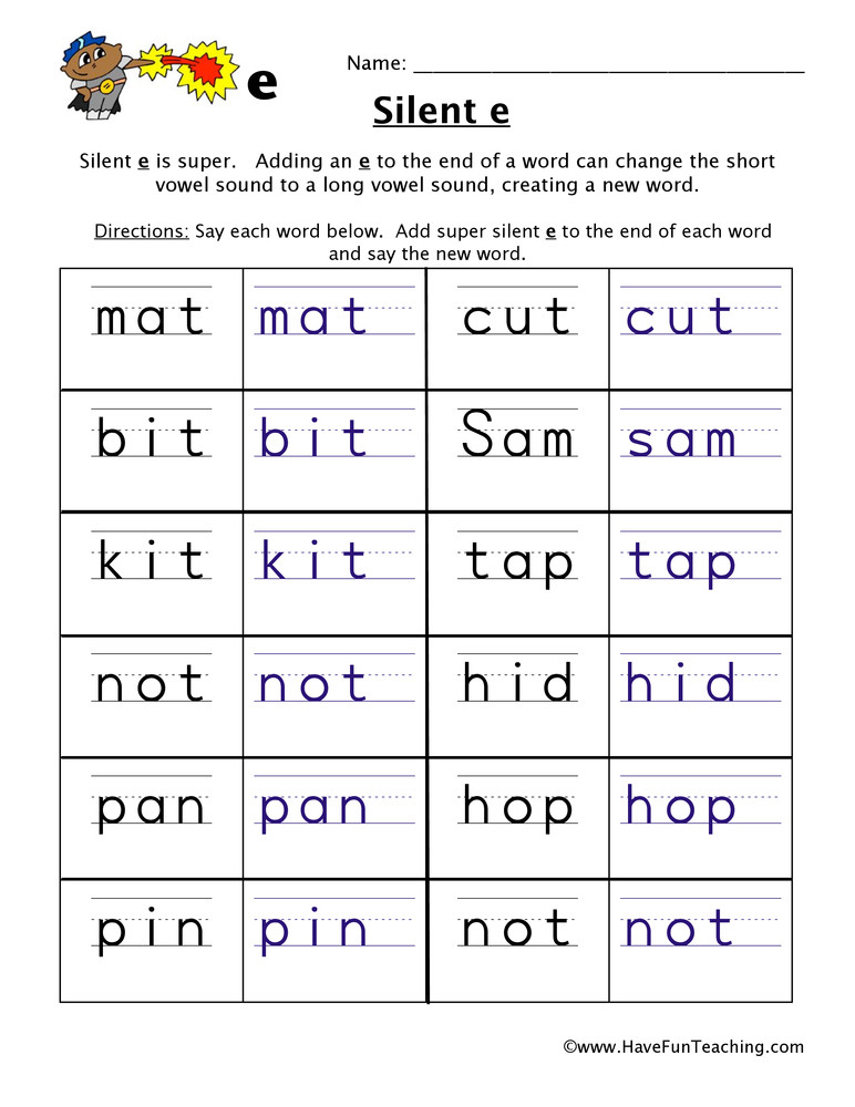 Long Vowels Worksheets First Grade Adding Silent E Worksheet