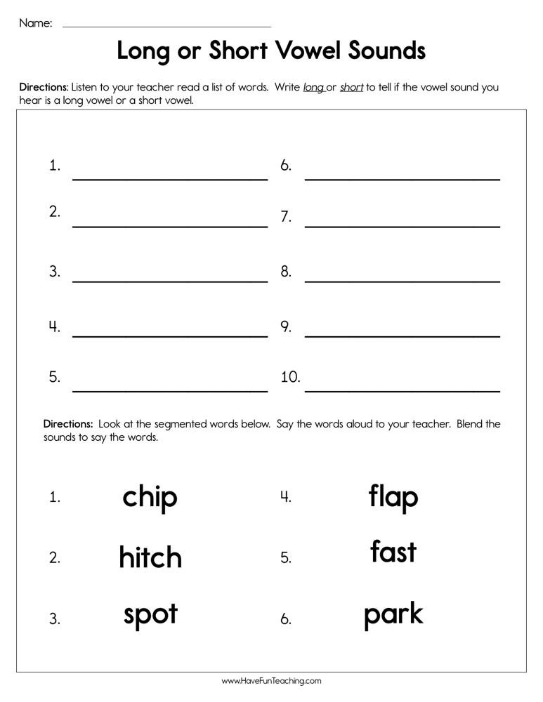 Long Vowels Worksheets First Grade Long or Short Vowel sounds Worksheet