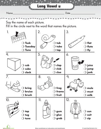 Long Vowels Worksheets First Grade Long U Worksheets for Kindergarten &amp; Long Vowel U Words