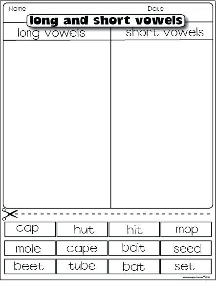 Long Vowels Worksheets First Grade Long Vowel Activities Long and Short Vowel Worksheets Vowels
