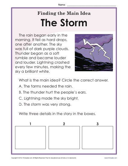 Main Idea 2nd Grade Worksheet 1st or 2nd Grade Main Idea Worksheet About Storms