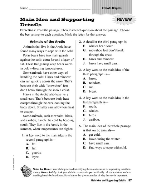 Main Idea 3rd Grade Worksheets Main Idea and Supporting Details Worksheet for 2nd 3rd