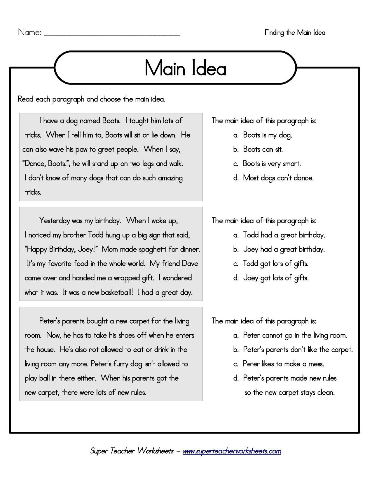 Main Idea Worksheets Grade 1 Printable 5th Grade Main Idea Worksheets