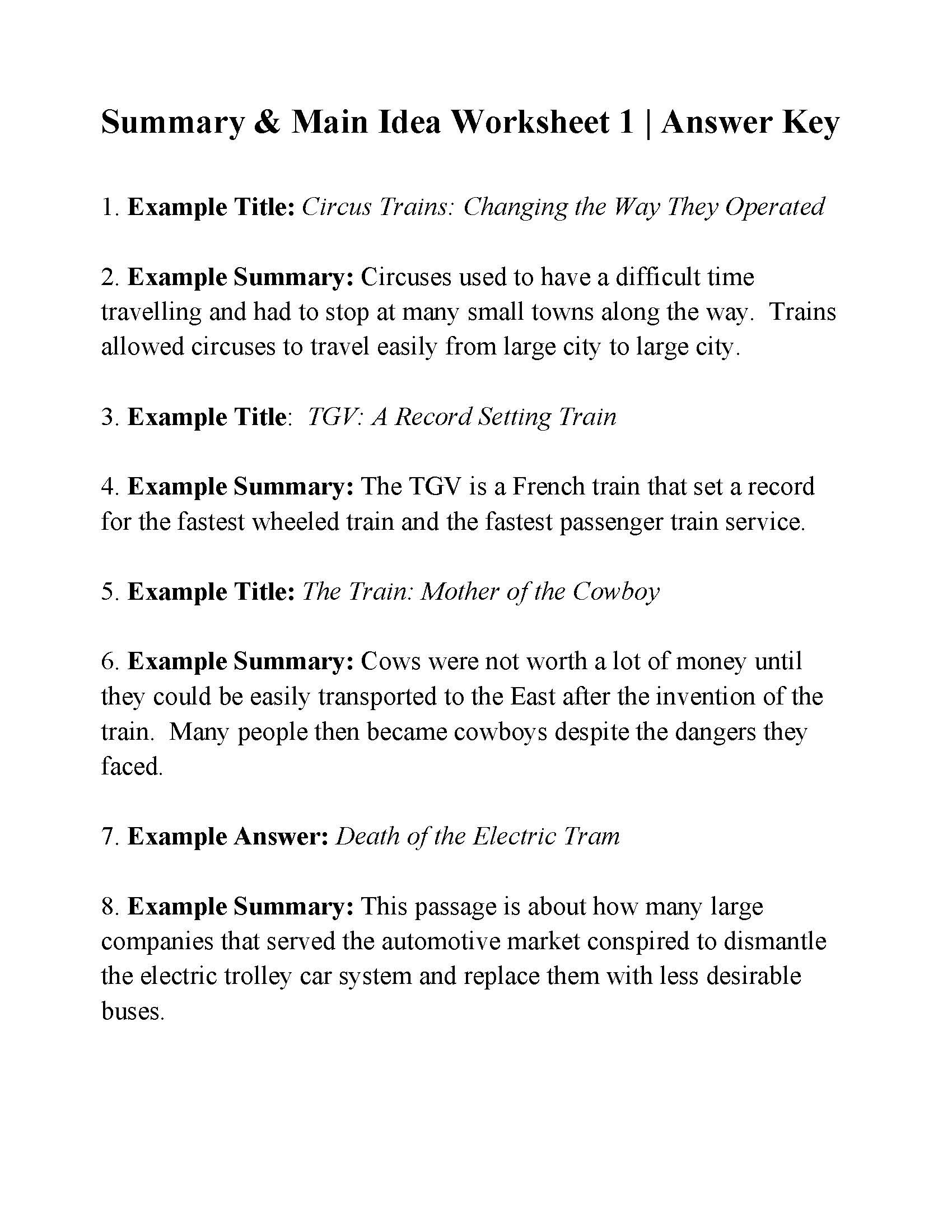 Main Idea Worksheets Grade 1 Summary and Main Idea Worksheet 1
