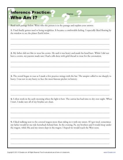 Making Inferences Worksheets 4th Grade who Am I