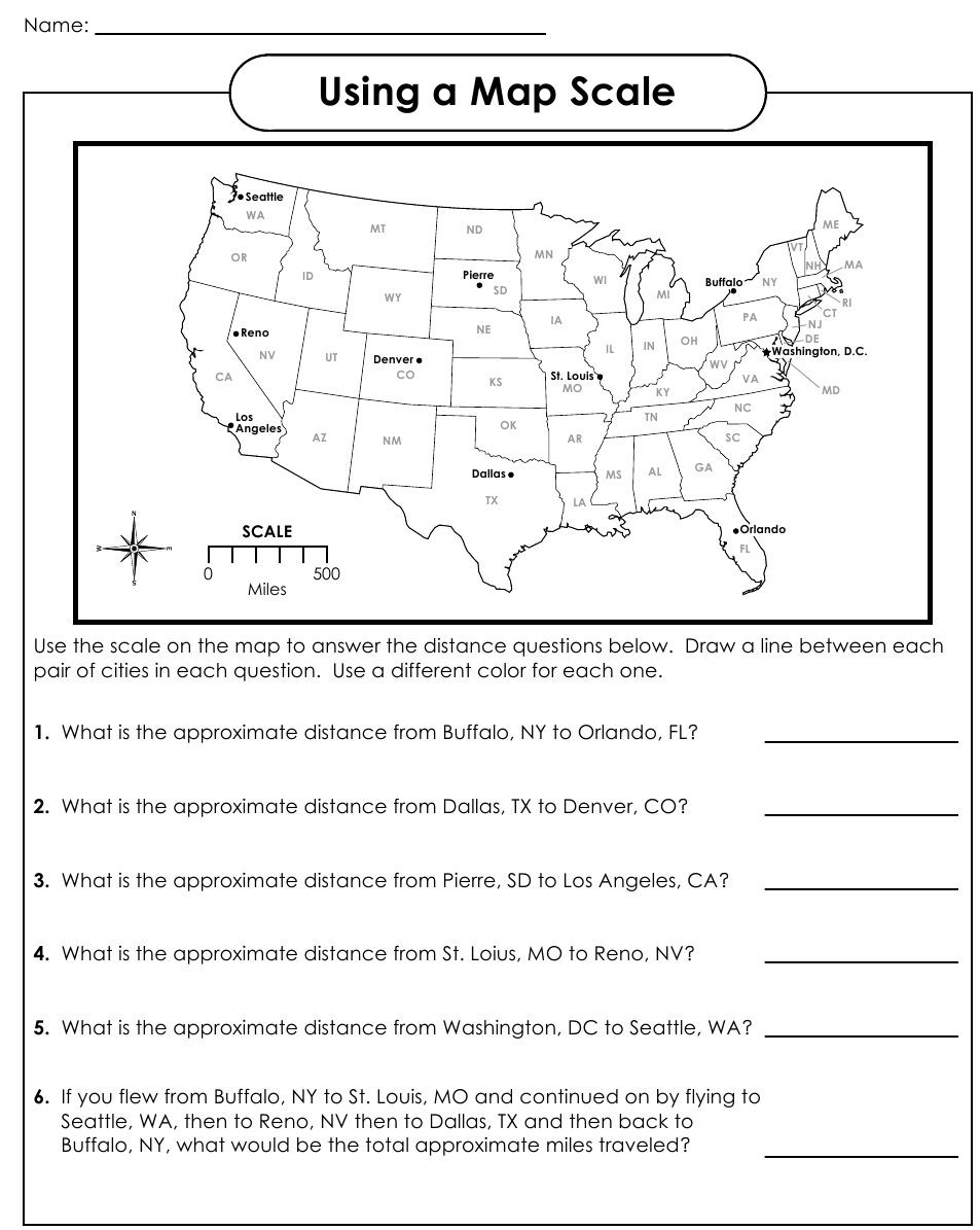Map Scale Worksheet 3rd Grade Using A Map Scale Worksheets