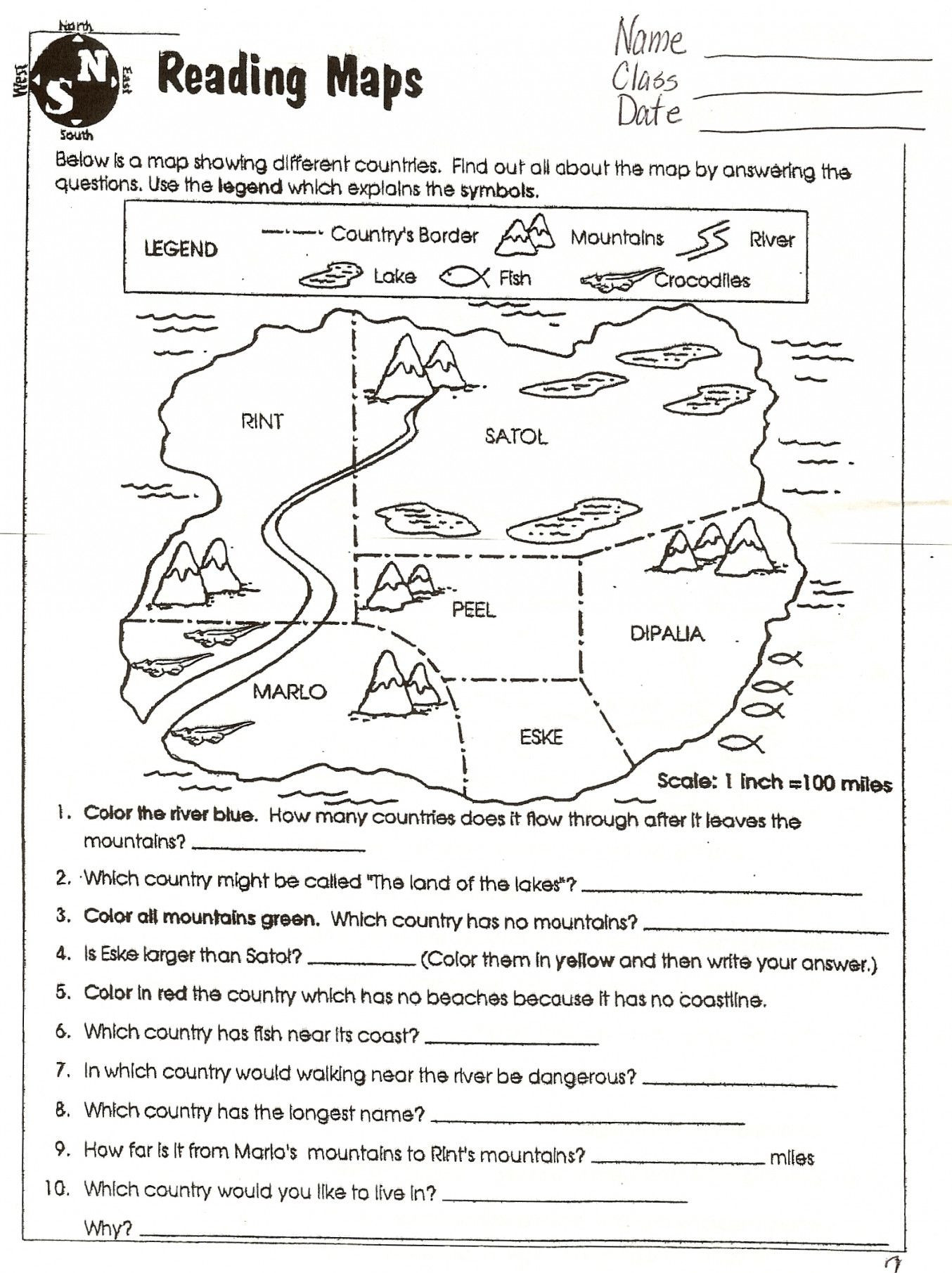 Map Worksheet 2nd Grade Map Skills Worksheets to Printable Map Skills Worksheets