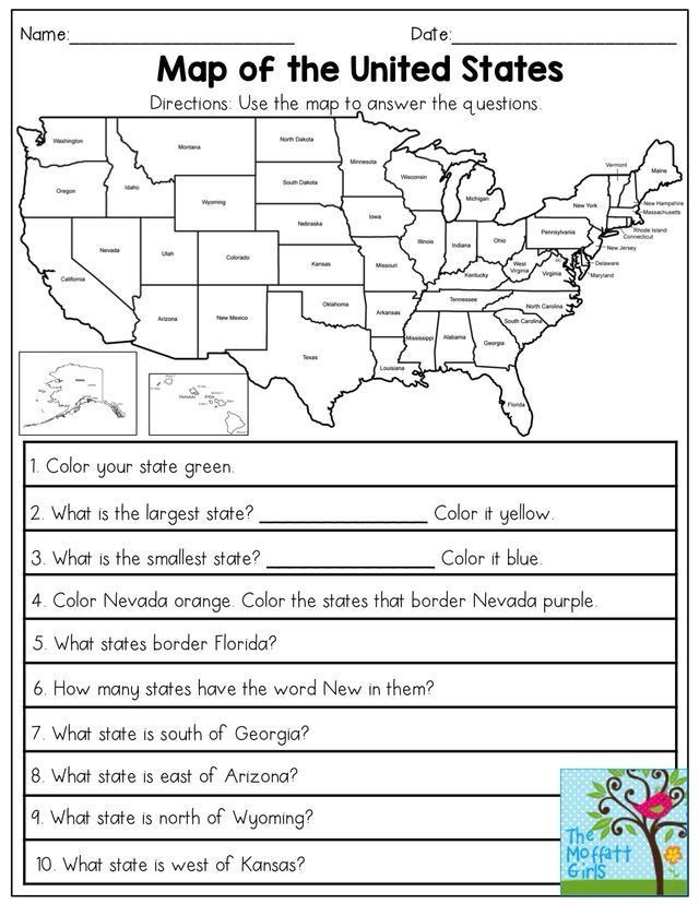 Map Worksheets 2nd Grade Free Us Map Elementary Worksheet