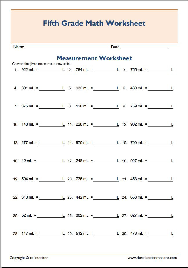 Math Conversion Worksheets 5th Grade Rocket Math Measurement Worksheets