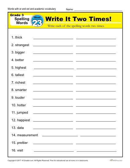 Measurement Worksheet 3rd Grade Third Grade Spelling Words List Week 23