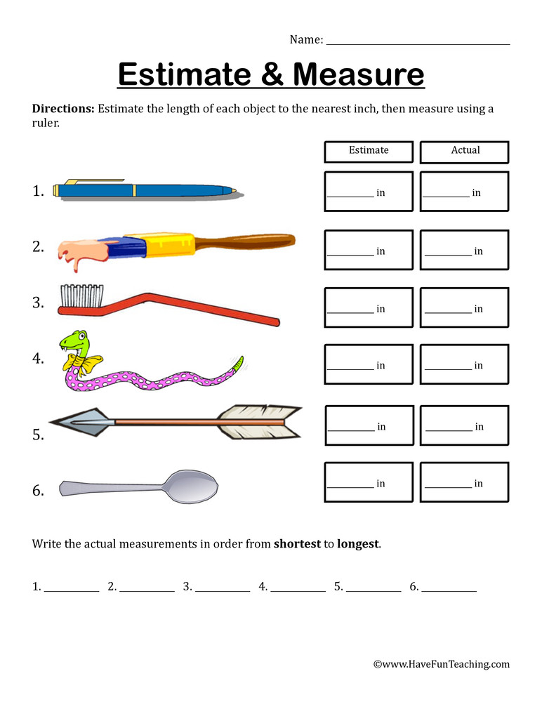 Measurement Worksheets for 2nd Grade Estimate and Measure Inches Worksheet