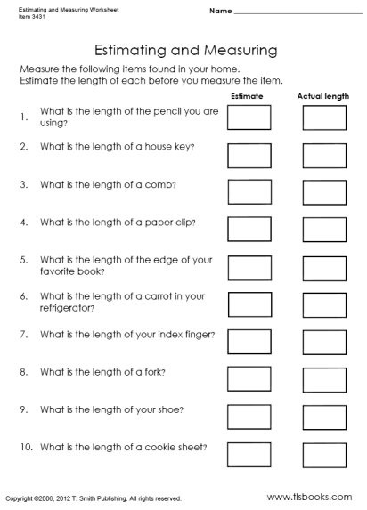 Measurement Worksheets for 2nd Grade Estimating and Measuring Worksheet