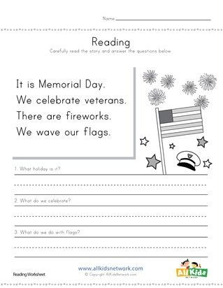 Memorial Day Worksheets First Grade Memorial Day Reading Prehension Worksheet