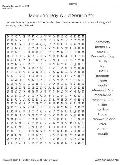 Memorial Day Worksheets First Grade Memorial Day Word Search Puzzles 1 and 2