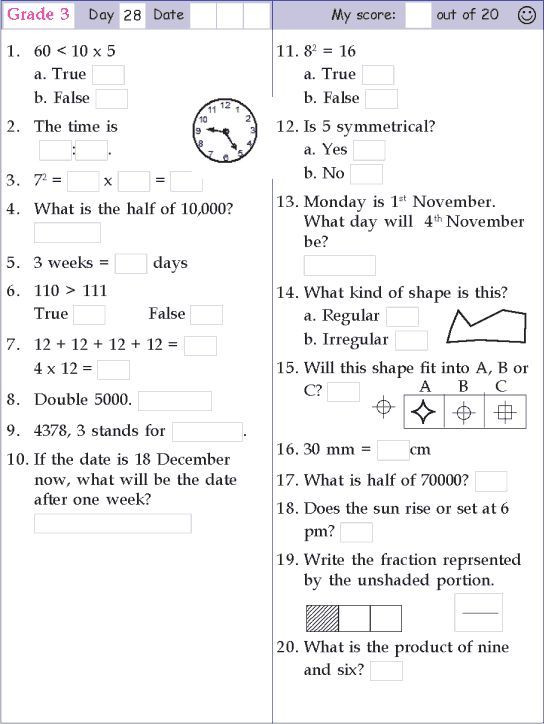 Mental Math Worksheets Grade 3 Mental Math Grade 3 Day 28