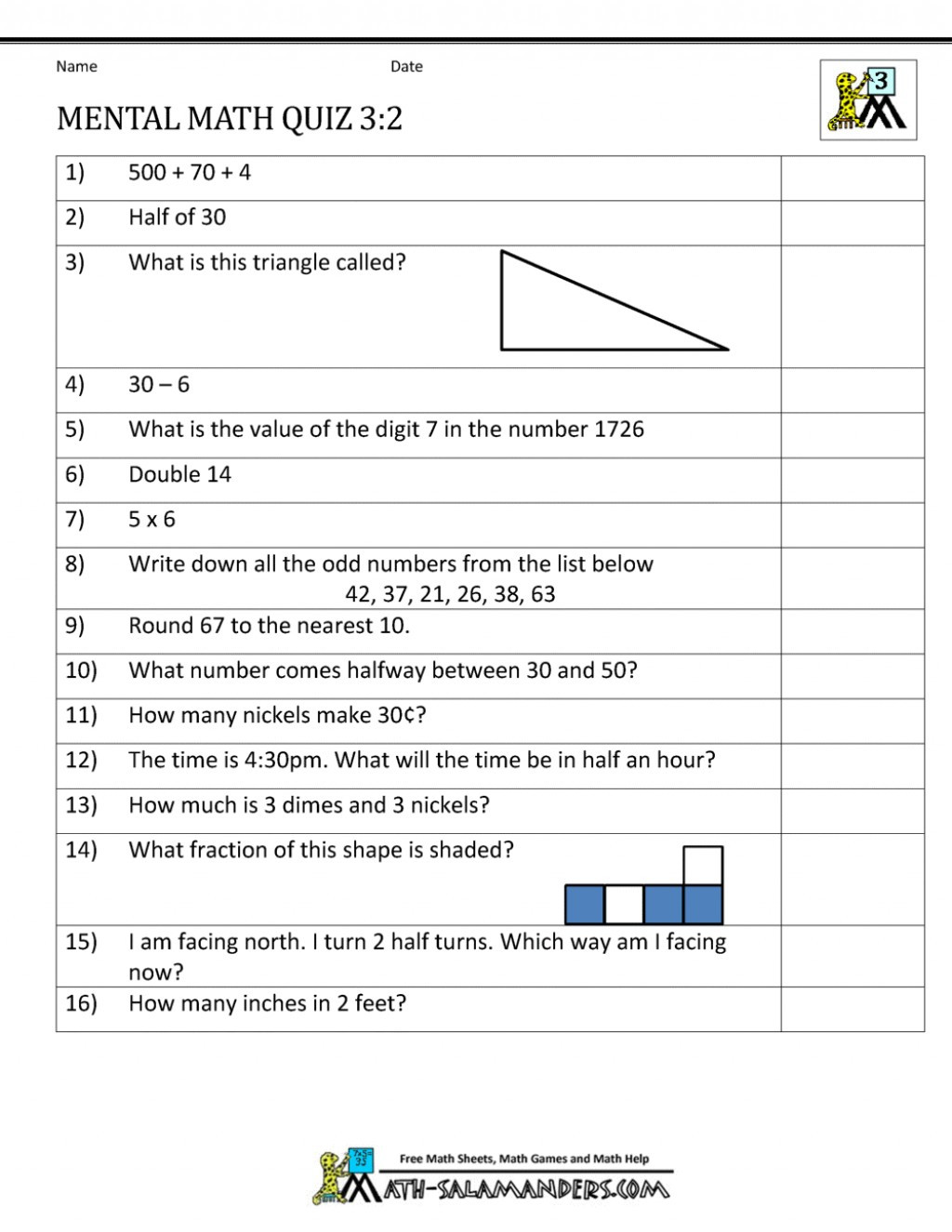 Mental Math Worksheets Grade 3 Mental Math Worksheets for 3rd Grade