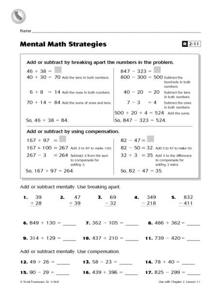 Mental Math Worksheets Grade 6 Mental Math Strategies Worksheet for 3rd 4th Grade