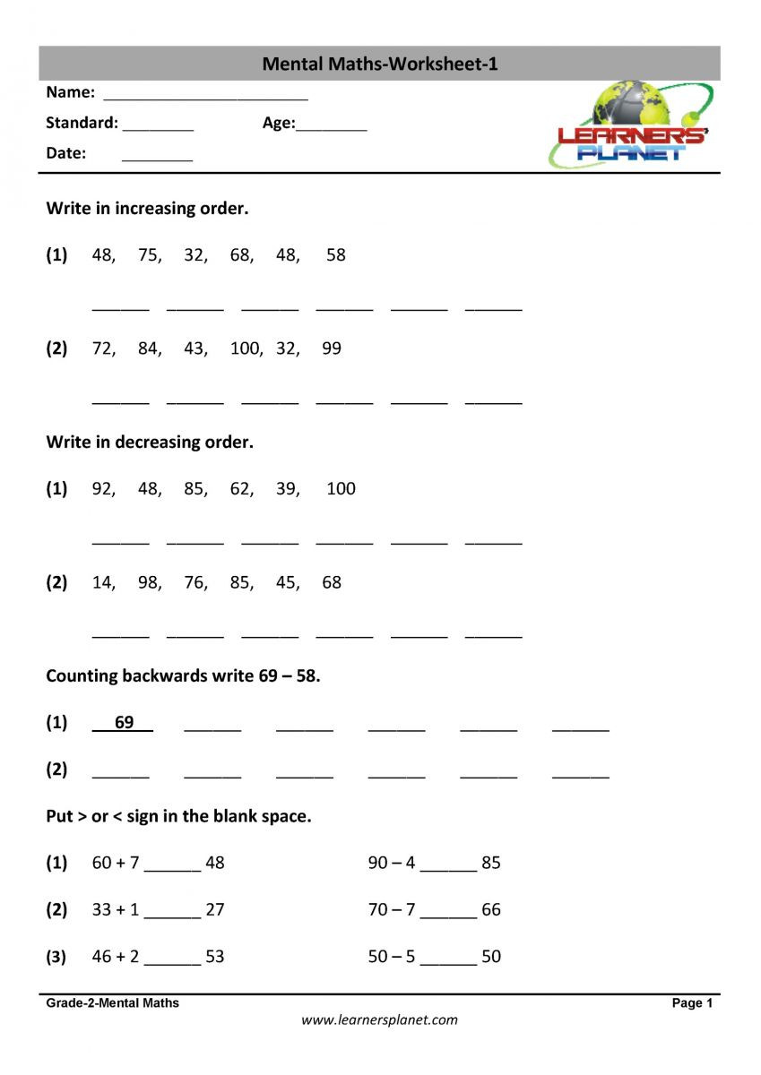 Mental Math Worksheets Grade 6 Mental Maths Worksheets Practice Papers Test Questions