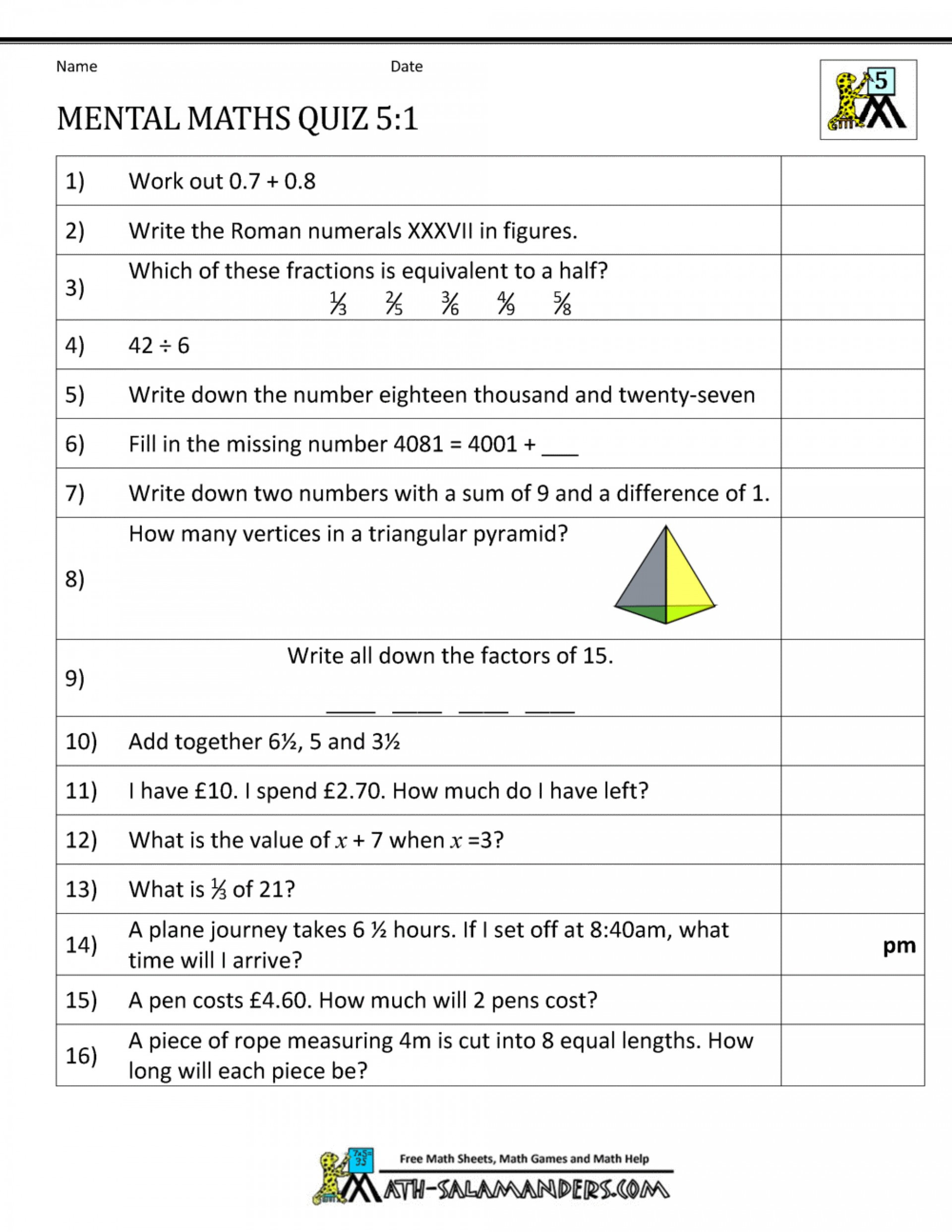 Mental Math Worksheets Grade 6 Mental Maths Worksheets Year 6