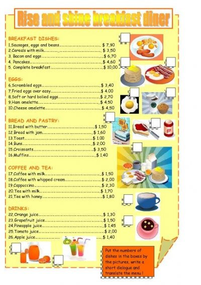 Menu Math Worksheets Printable Breakfast Menu