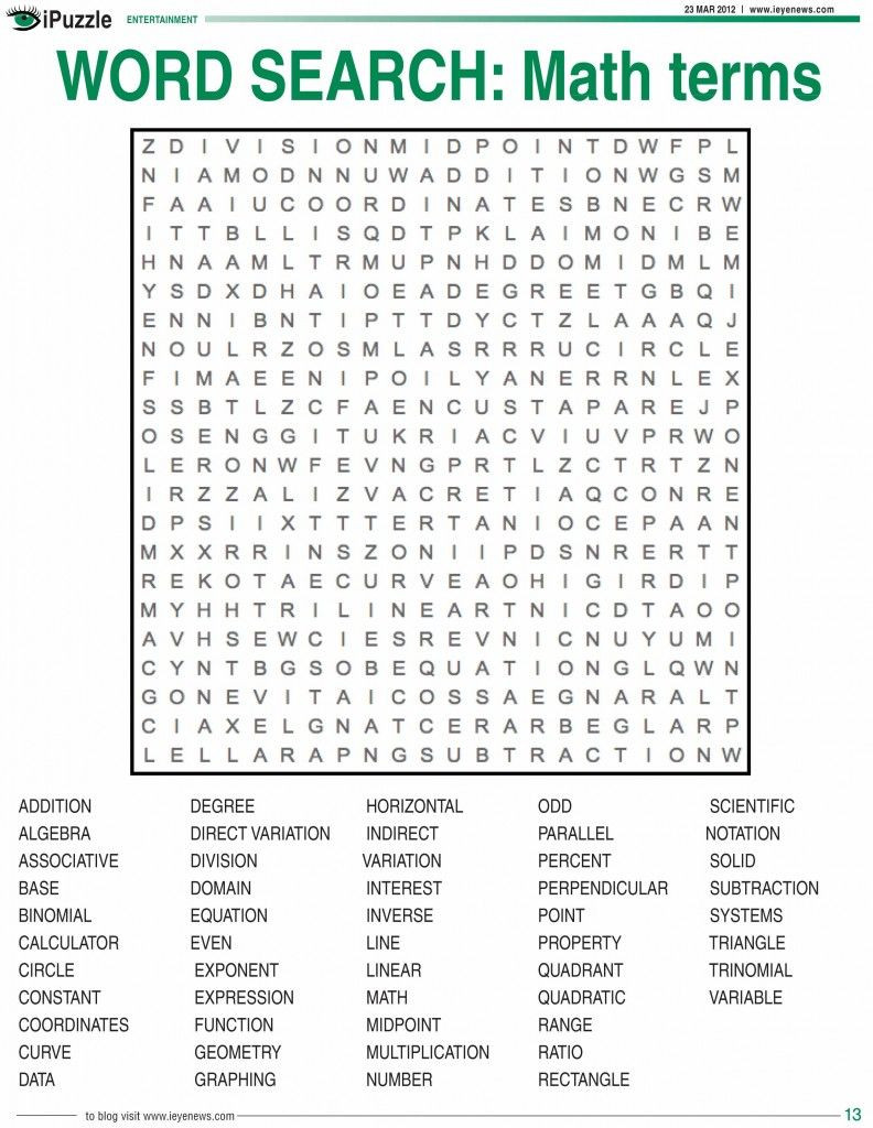 Middle School Math Puzzles Printable Word Search Math Terms Ieyenews
