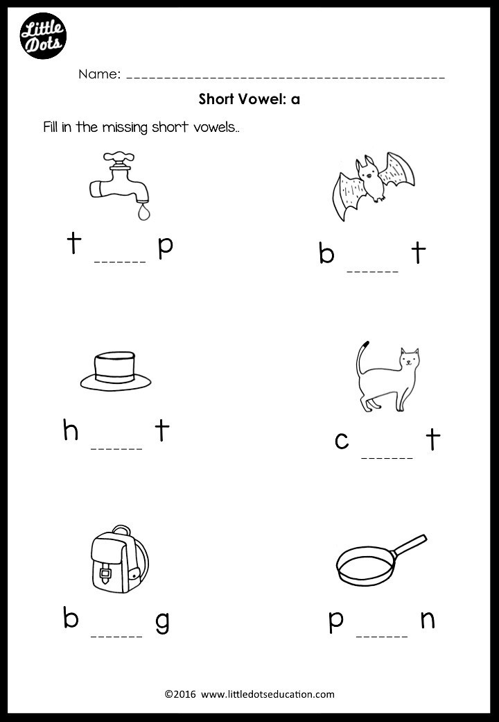Middle sounds Worksheets for Kindergarten Short Vowels Middle sounds Worksheets and Activities