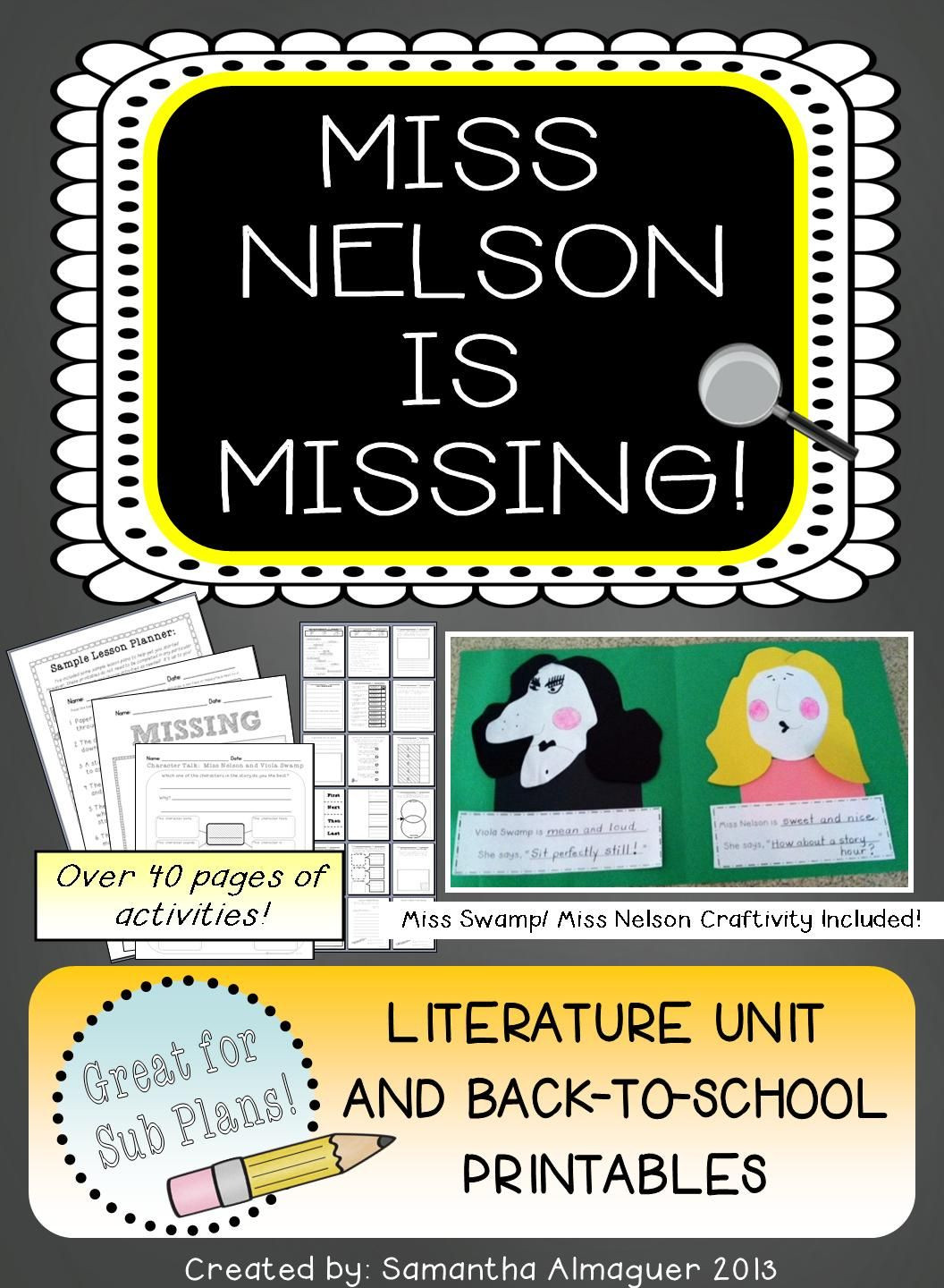 Miss Nelson is Missing Printables Miss Nelson is Missing Literature Unit &amp; Back to School