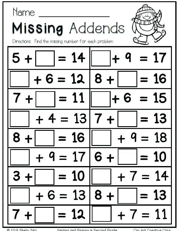 Missing Addends Worksheets 1st Grade First Grade Math Worksheets
